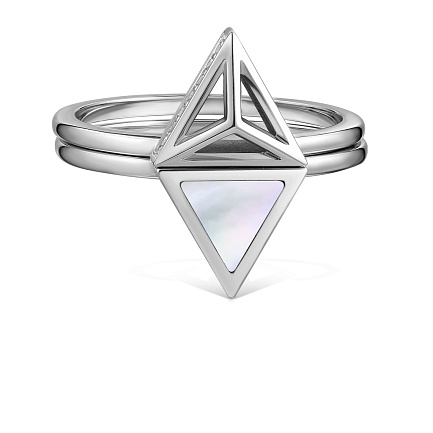 Кольцо из белого золота с бриллиантами, перламутром