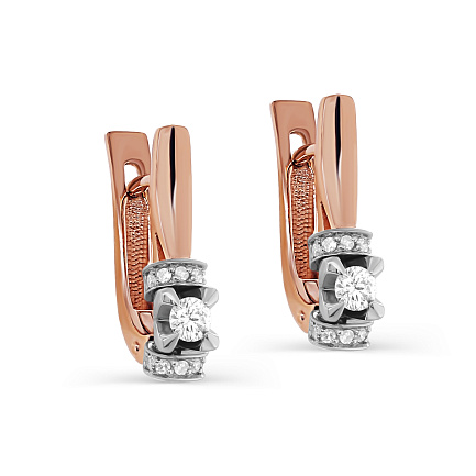 Серьги с английским замком из красного золота с бриллиантами