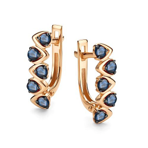 Серьги с английским замком из красного золота с сапфирами