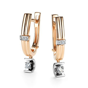 Серьги с английским замком из красного золота с бриллиантами