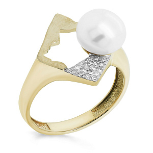 Кольцо из желтого золота с бриллиантами, жемчугом
