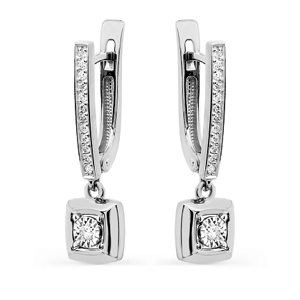 Серьги с английским замком из белого золота с бриллиантами