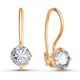 Серьги с французским замком из красного золота с фианитом