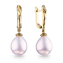 Серьги с английским замком из желтого золота с жемчугом