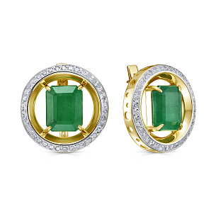 Серьги с английским замком из желтого золота с изумрудом