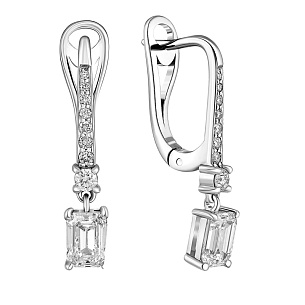 Серьги с английским замком из белого золота с бриллиантом