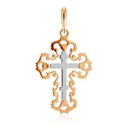 Крест из красного золота с фианитом