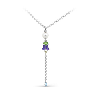 Колье из серебра с жемчугом, фианитом