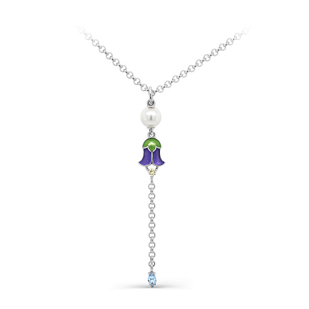 Колье из серебра с жемчугом, фианитом