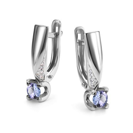 Серьги с английским замком из белого золота с бриллиантами