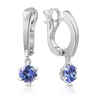 Серьги с английским замком из белого золота с танзанитом