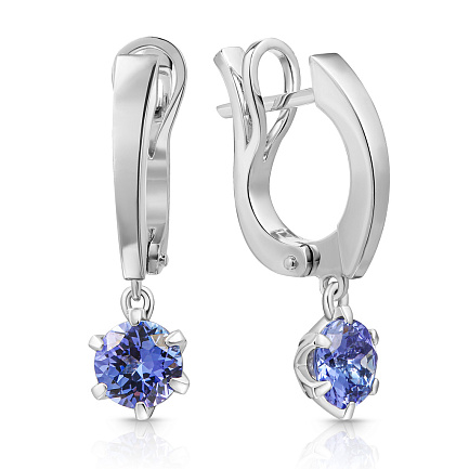 Серьги с английским замком из белого золота с танзанитами