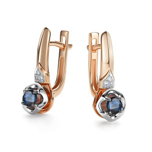 Серьги с английским замком из красного золота с бриллиантом