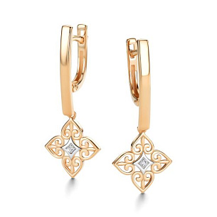 Серьги с английским замком из красного золота с бриллиантом