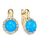 Серьги из желтого золота с бриллиантами, бирюзой