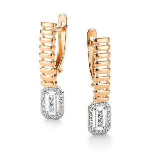 Серьги с английским замком из красного золота с бриллиантом