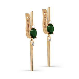 Серьги с английским замком из красного золота с изумрудом