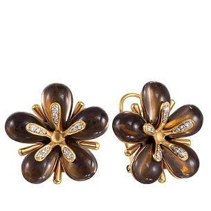 Серьги из желтого золота с раухтопазом