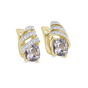 Серьги с английским замком из желтого золота с кварцем