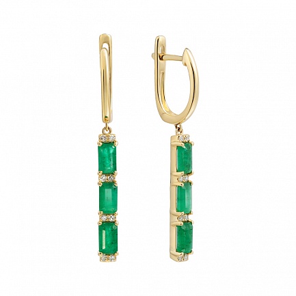 Серьги с английским замком из желтого золота с бриллиантами