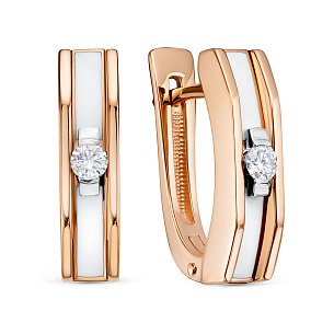 Серьги с английским замком из красного золота с бриллиантом