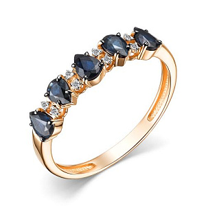 Кольцо из красного золота с бриллиантами, сапфирами