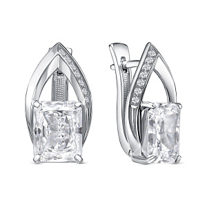 Серьги с английским замком из серебра с бриллиантами