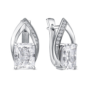 Серьги с английским замком из серебра с бриллиантом