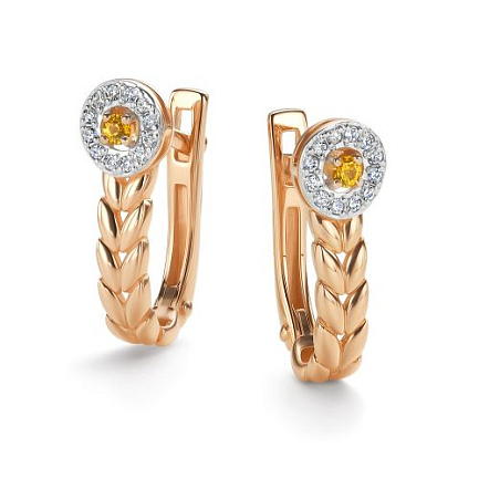 Серьги с английским замком из красного золота с бриллиантами