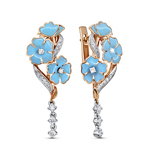 Серьги с английским замком из красного золота с бриллиантами