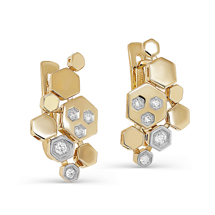 Серьги с английским замком из желтого золота с бриллиантами