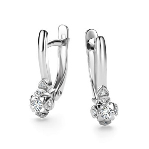Серьги с английским замком из белого золота с бриллиантами