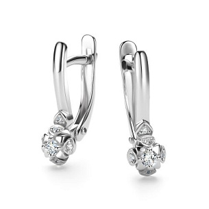 Серьги с английским замком из белого золота с бриллиантом