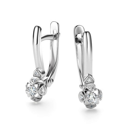 Серьги с английским замком из белого золота с бриллиантами