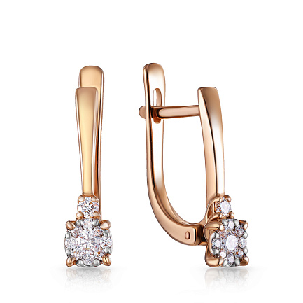 Серьги с английским замком из красного золота с бриллиантами