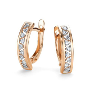 Серьги с английским замком из красного золота с бриллиантом