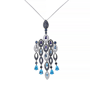 Подвеска из белого золота с бриллиантами, сапфирами, цветными