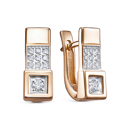 Серьги с английским замком из красного золота с бриллиантами