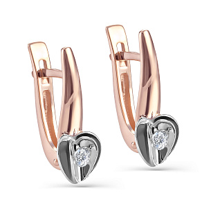 Серьги с английским замком из красного золота с бриллиантом