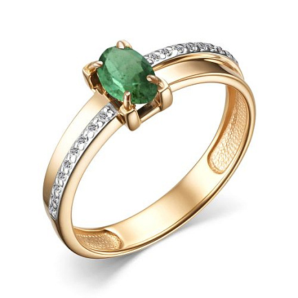 Кольцо из красного золота с бриллиантами, изумрудом