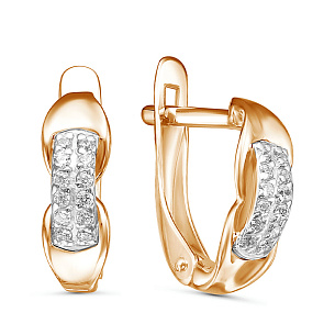 Серьги с английским замком из красного золота с фианитом