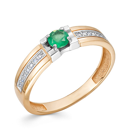 Кольцо из красного золота с бриллиантами, изумрудом