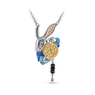 Колье из серебра с бриллиантом и ониксами