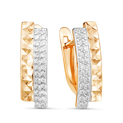 Серьги с английским замком из красного золота с фианитами