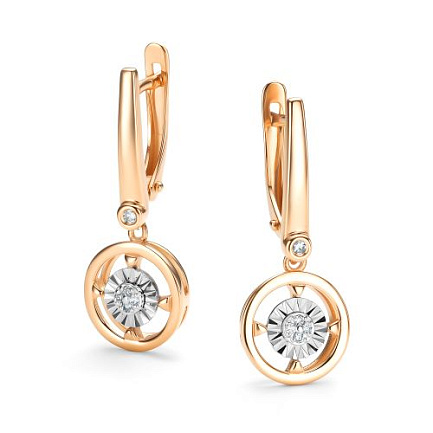 Серьги с английским замком из красного золота с бриллиантами