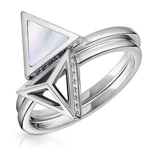 Кольцо из белого золота с перламутром, бриллиантами