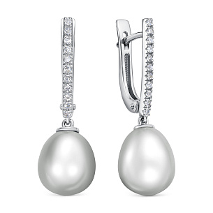 Серьги с английским замком из белого золота с жемчугом