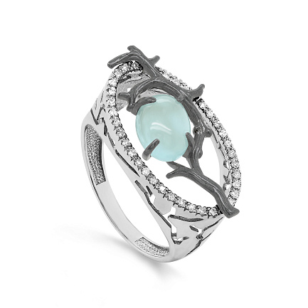 Кольцо из серебра с топазом, фианитами