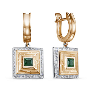 Серьги с английским замком из красного золота с изумрудом