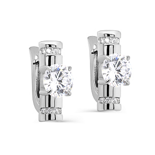 Серьги с английским замком из серебра с фианитом